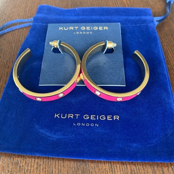 NEW Kurt Geiger London Enamel Eagle Hoop Earrings in Pink - Picture 2 of 2